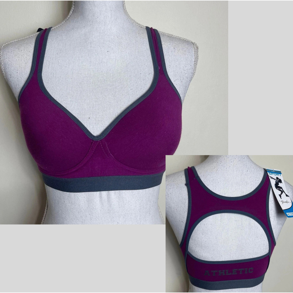 SIZE 36B Youmita Athletic Sports Bra PADDED Wireless Keyhole Racerback PURP-GRAY